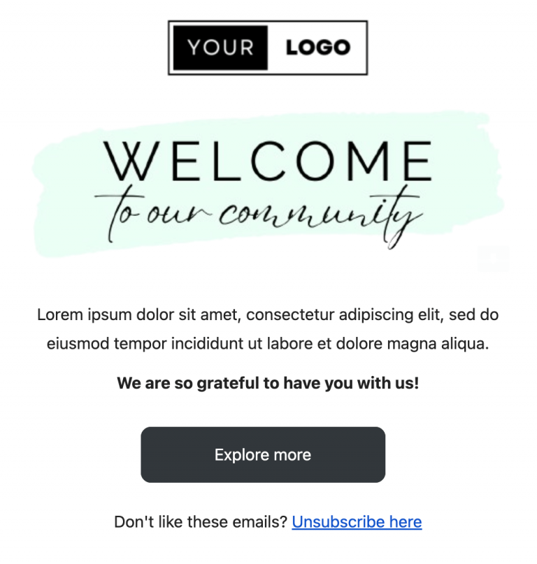 welcome email for community